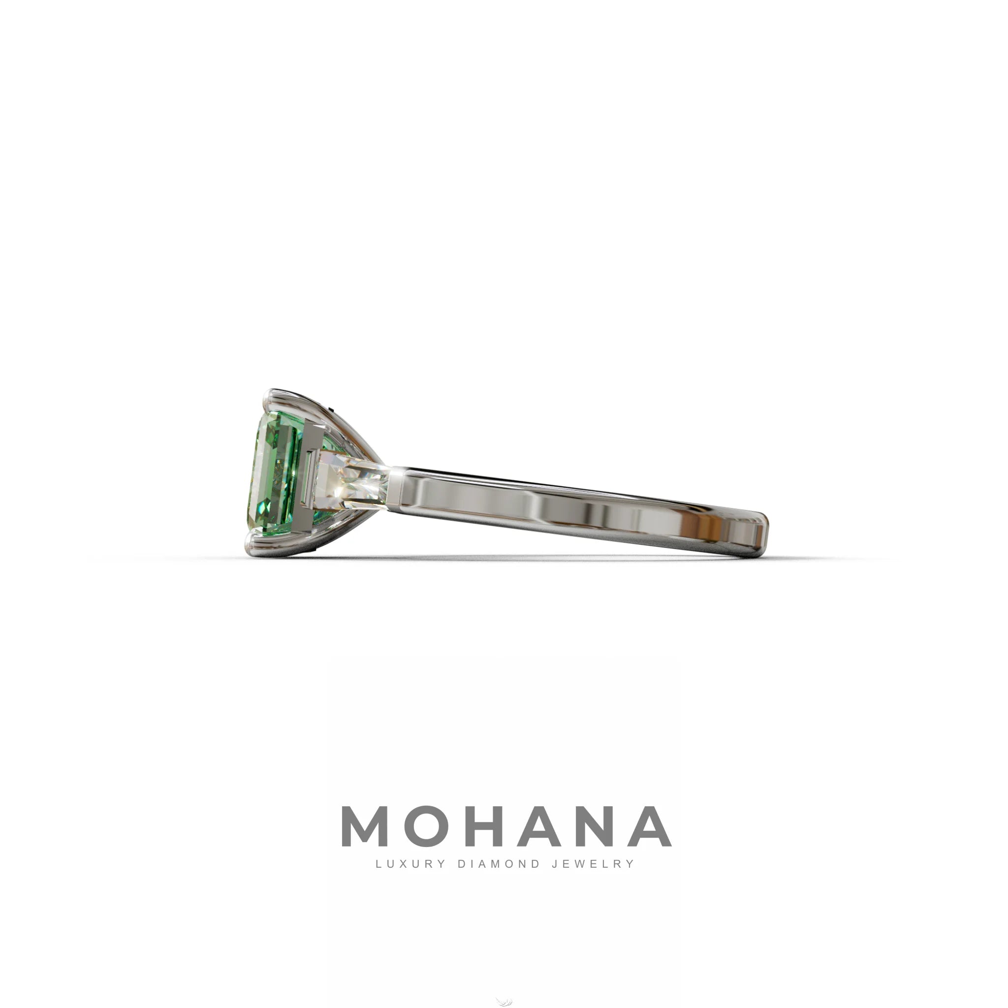 3 Carat Green Asscher & Baguette Cut Multi Stone Lab Diamond Ring - Brillante