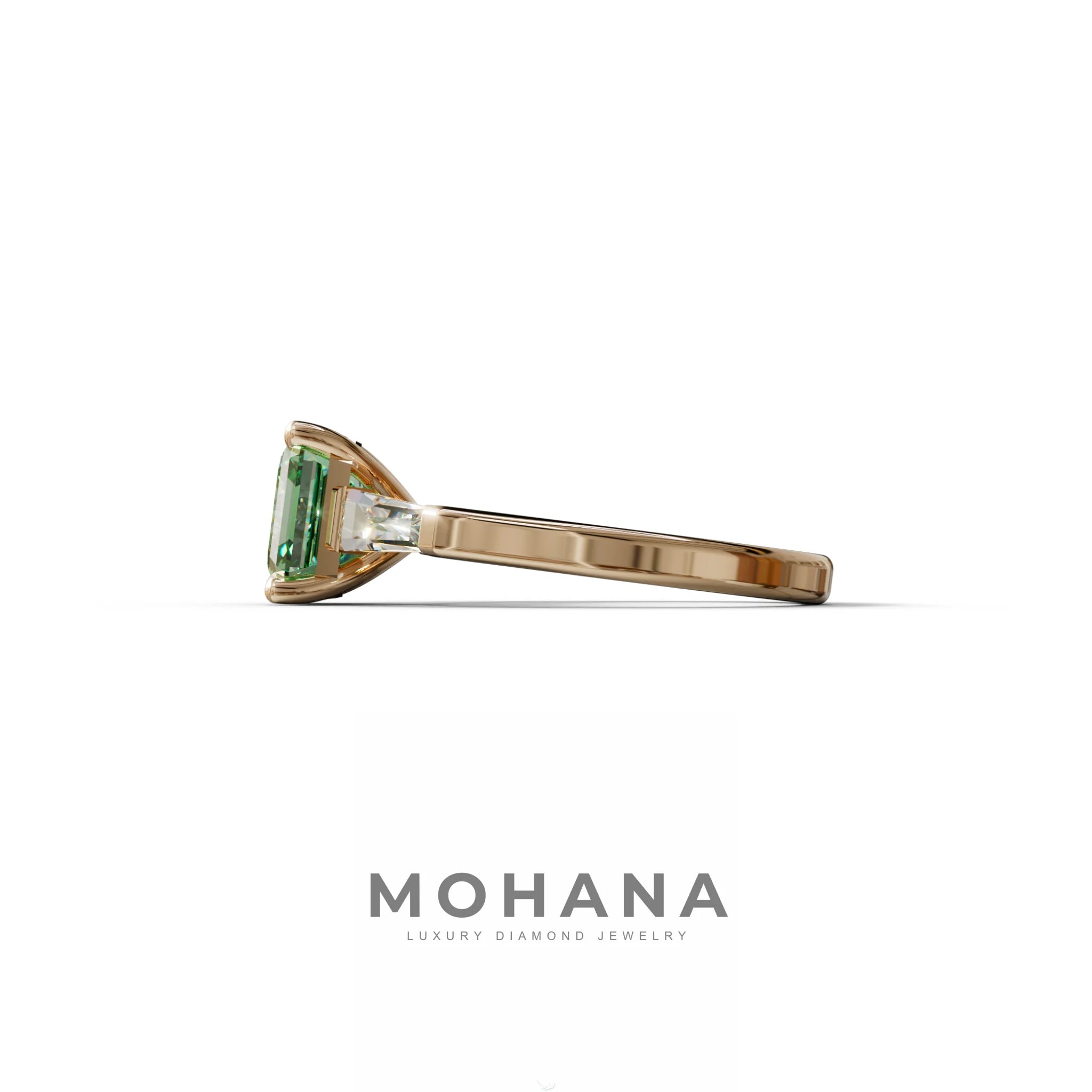 3 Carat Green Asscher & Baguette Cut Multi Stone Lab Diamond Ring - Brillante