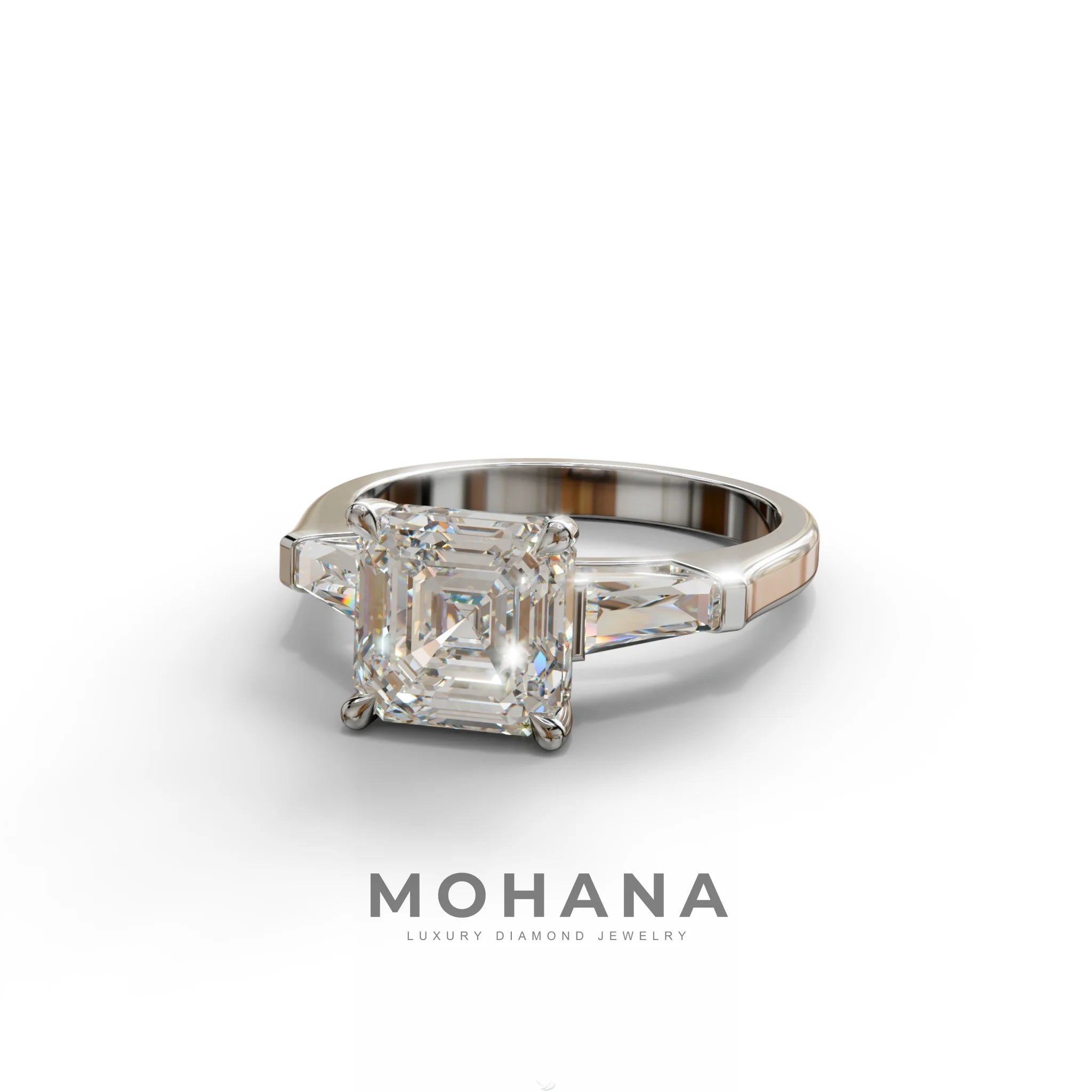 3 Carat E VVS Asscher & Baguette Cut Multi Stone Lab Diamond Ring - Brillante