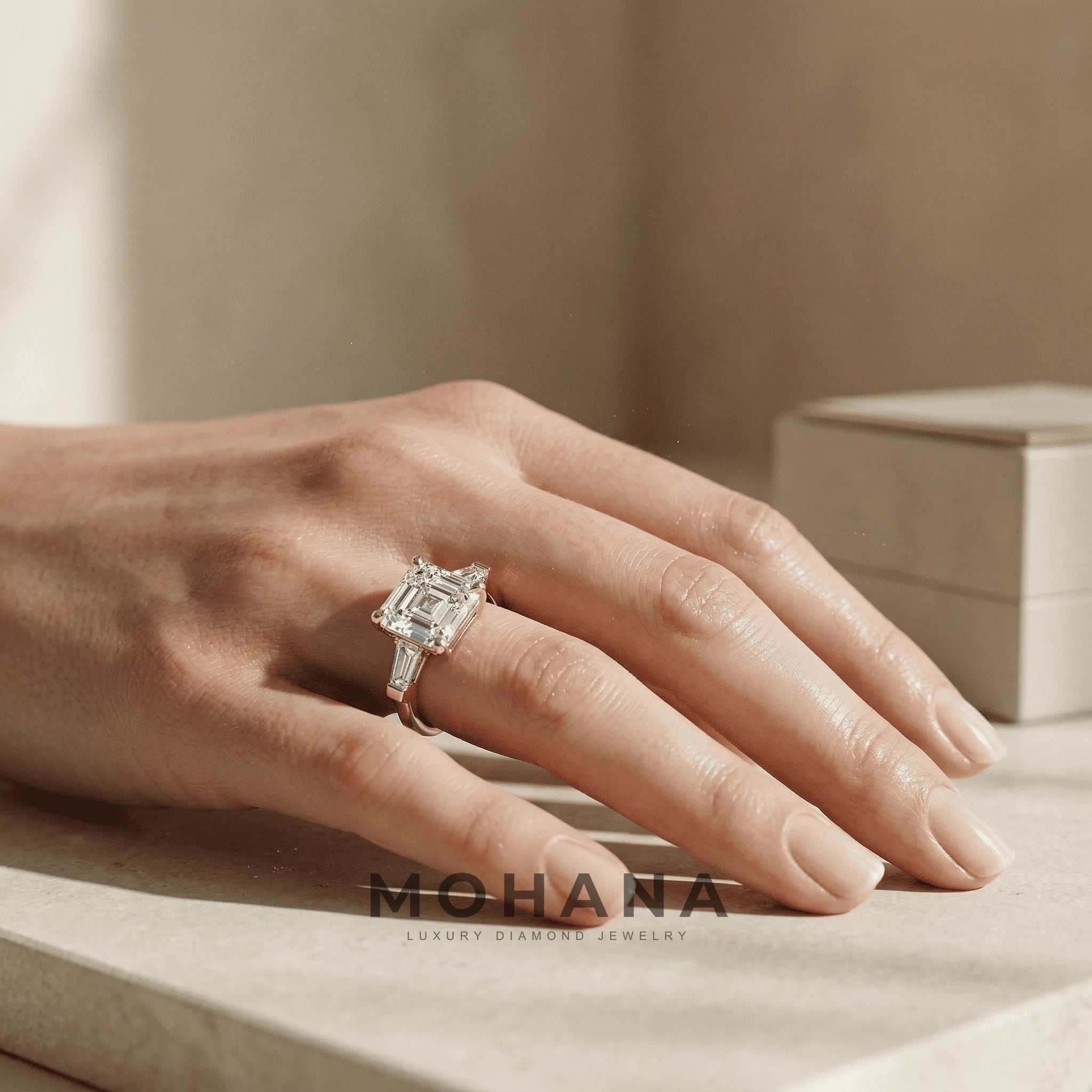 3.80ct E/VVS Asscher & Tapered Baguette Multi Stone Lab Diamond Ring - Brillante