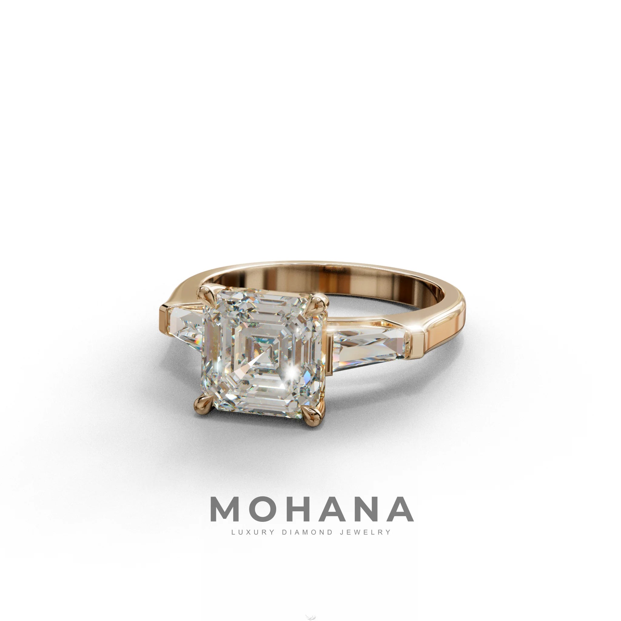 3 Carat E VVS Asscher & Baguette Cut Multi Stone Lab Diamond Ring - Brillante