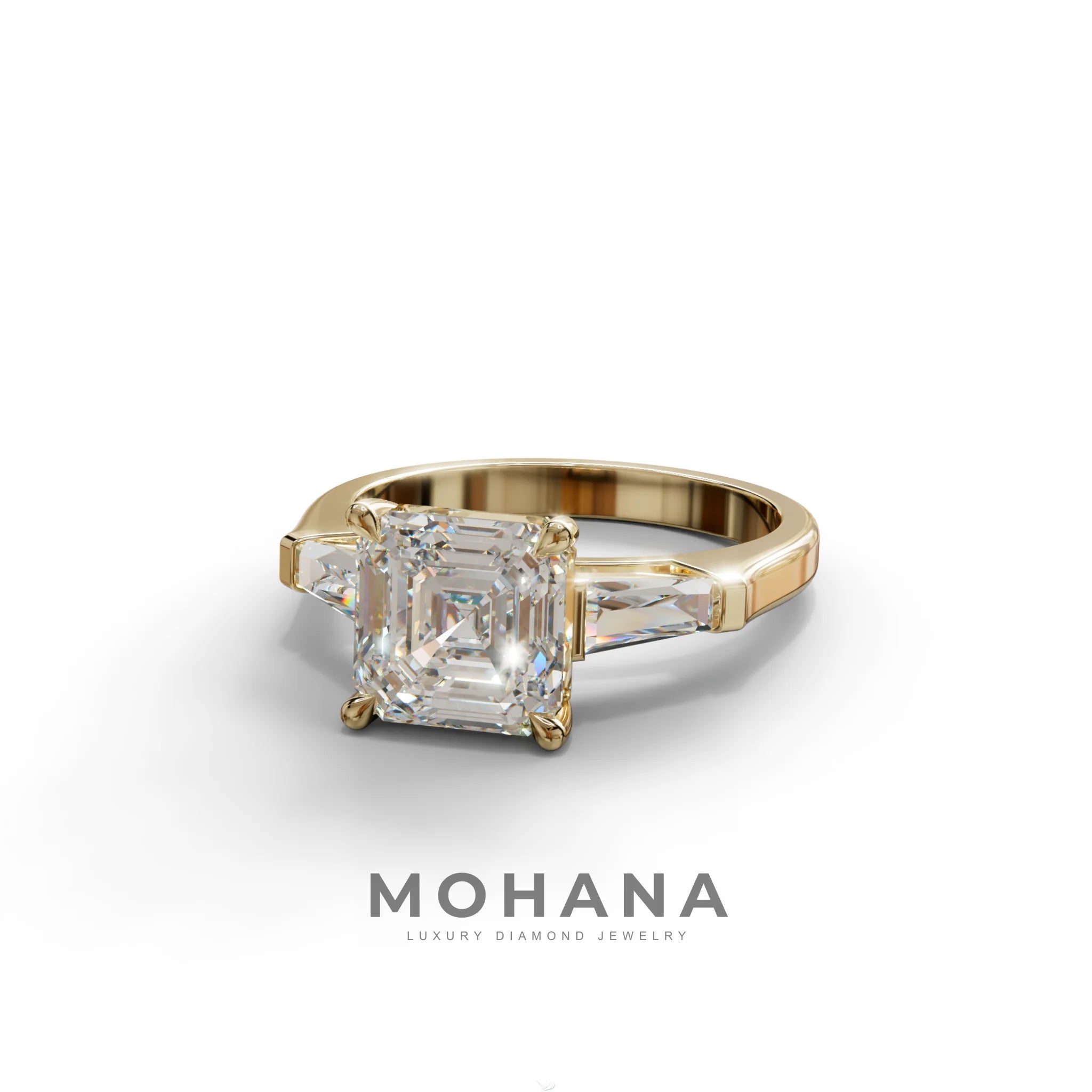 3 Carat E VVS Asscher & Baguette Cut Multi Stone Lab Diamond Ring - Brillante