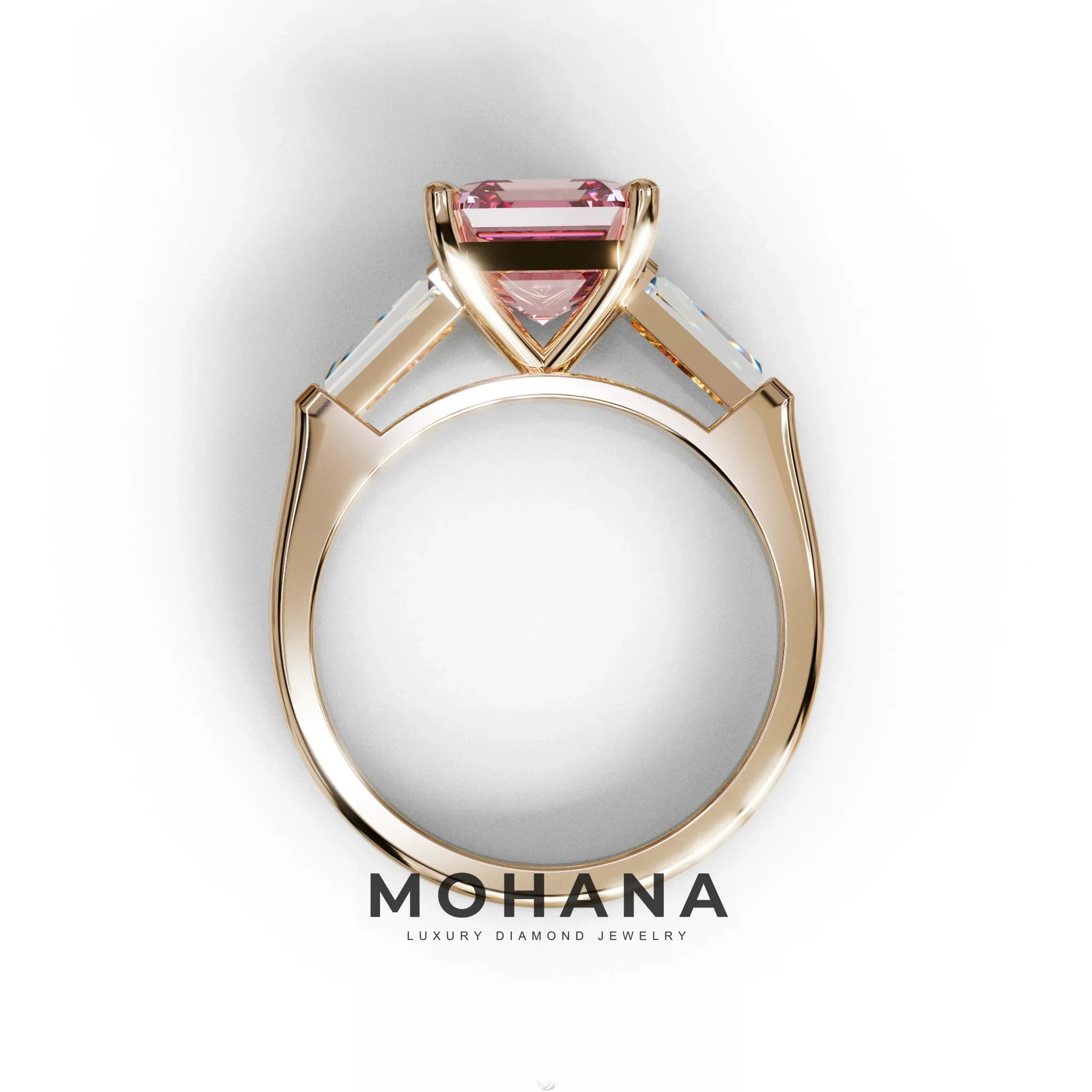 3 Carat Pink Asscher & Baguette Cut Multi Stone Lab Diamond Ring - Brillante