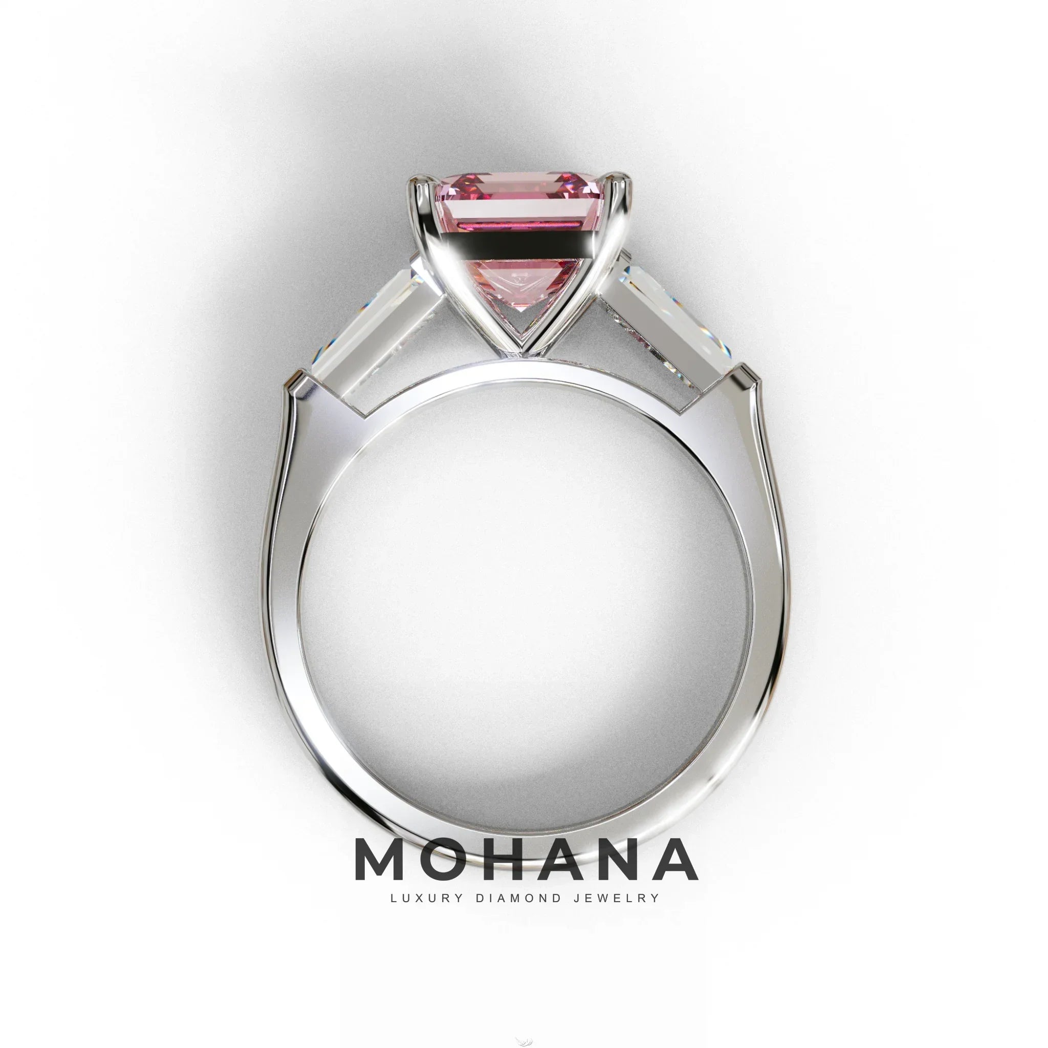 3 Carat Pink Asscher & Baguette Cut Multi Stone Lab Diamond Ring - Brillante