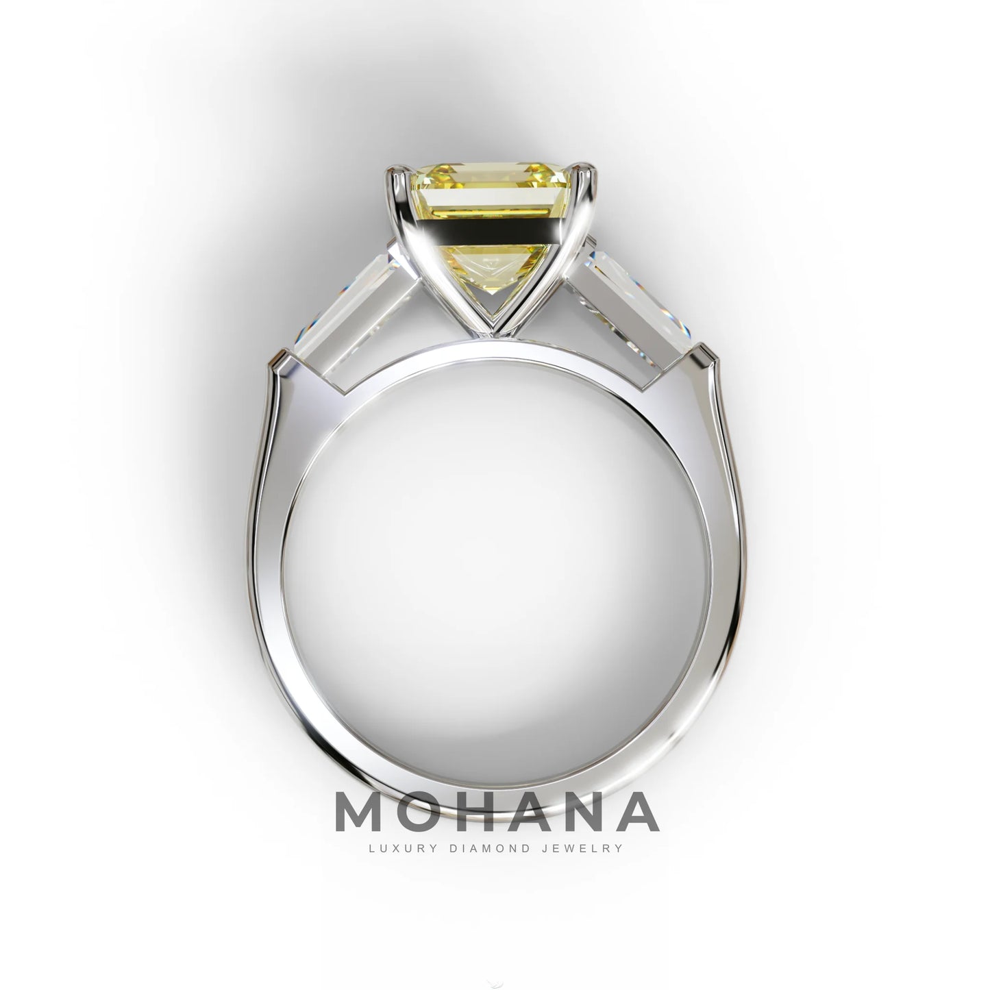 3 Carat Yellow Asscher & Baguette Cut Multi Stone Lab Diamond Ring - Brillante