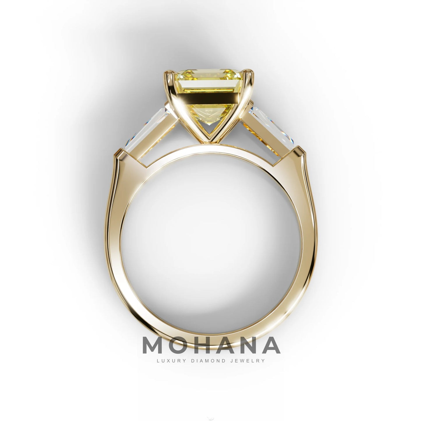 3 Carat Yellow Asscher & Baguette Cut Multi Stone Lab Diamond Ring - Brillante
