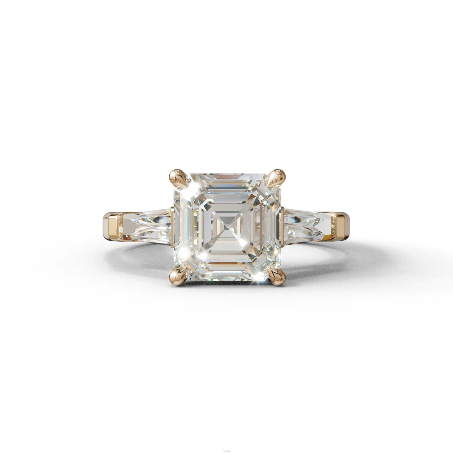 3 Carat E VVS Asscher & Baguette Cut Multi Stone Lab Diamond Ring - Brillante - 10K Solid Gold / Rose Gold
