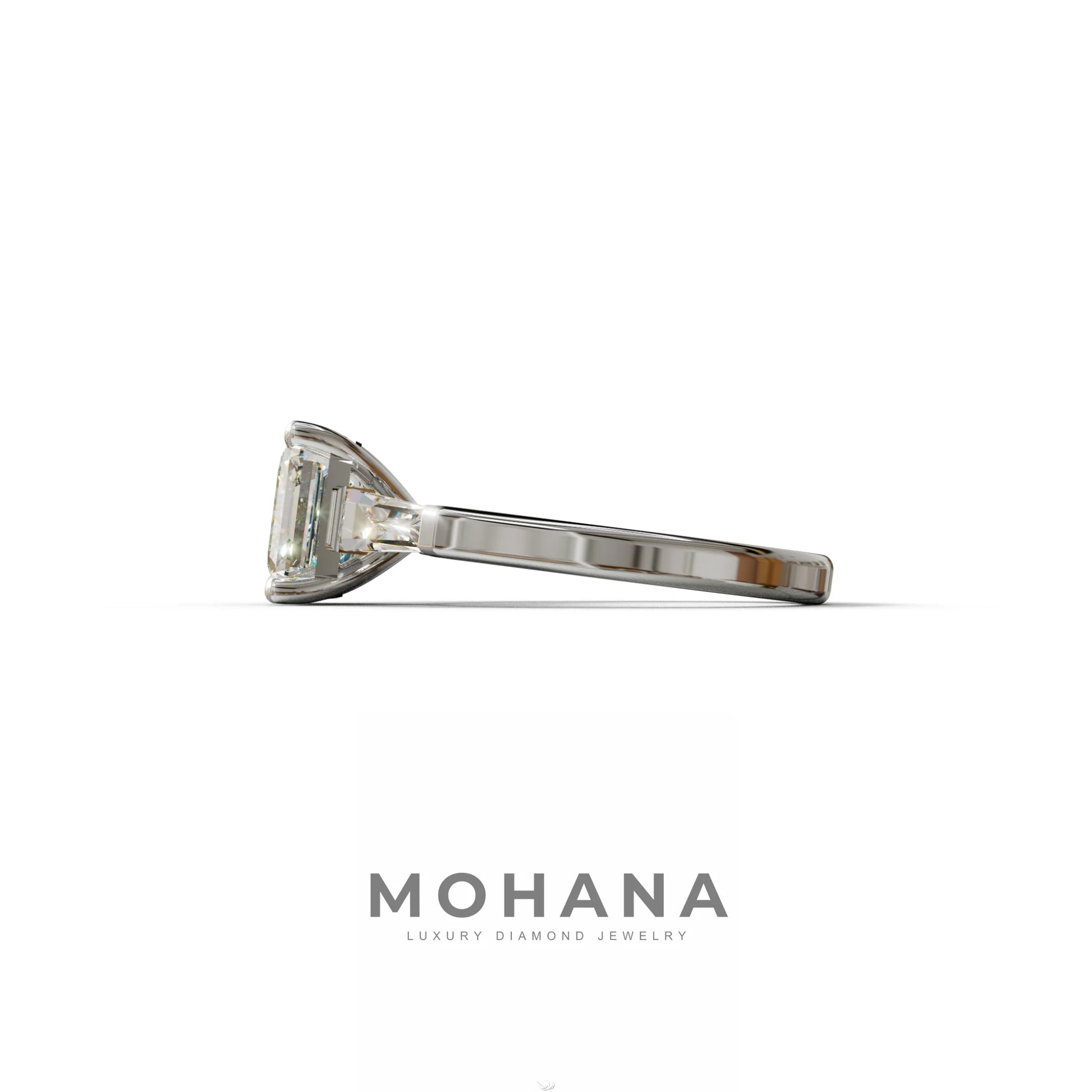 3 Carat E VVS Asscher & Baguette Cut Multi Stone Lab Diamond Ring - Brillante