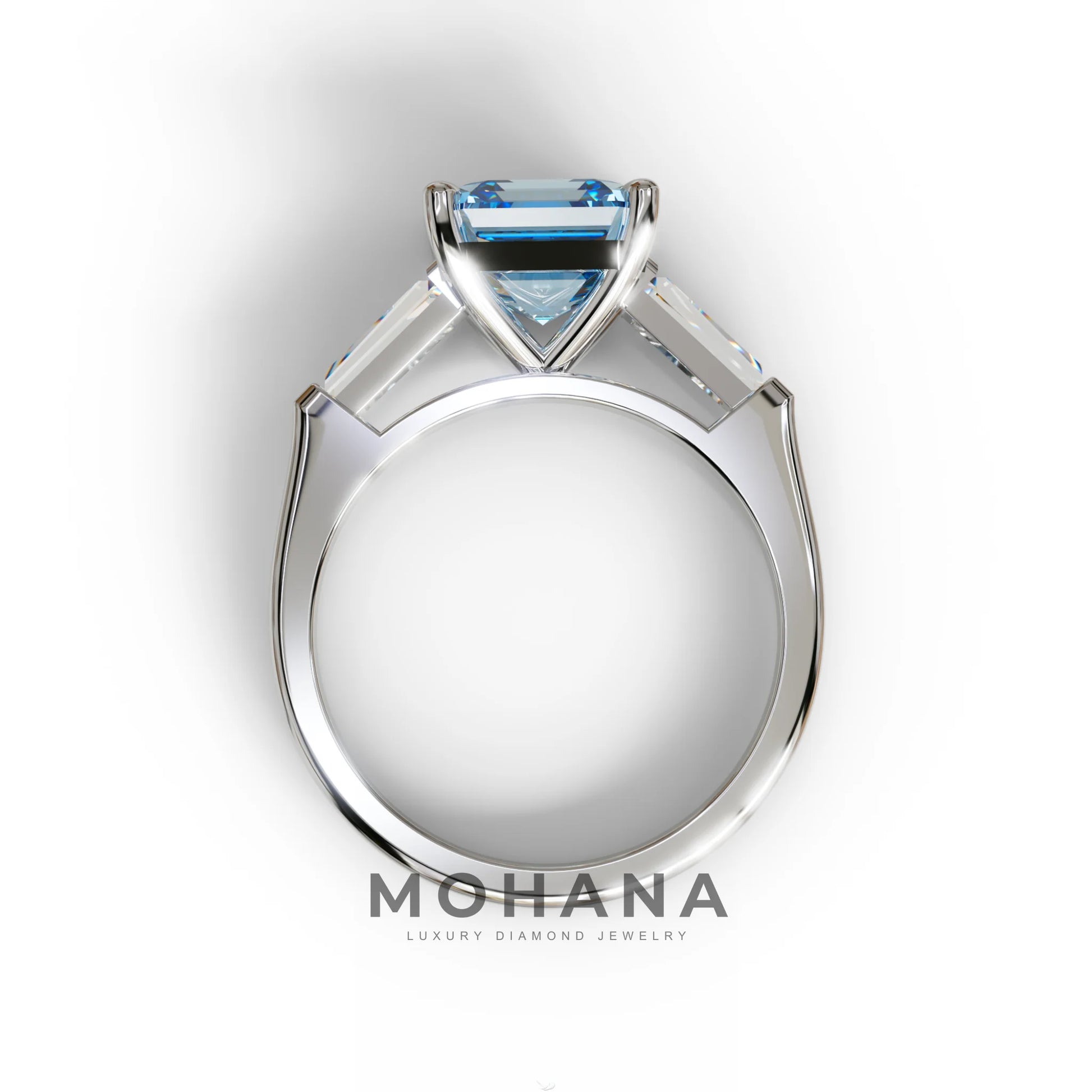 3 Carat Blue Asscher & Baguette Cut Multi Stone Lab Diamond Ring - Brillante