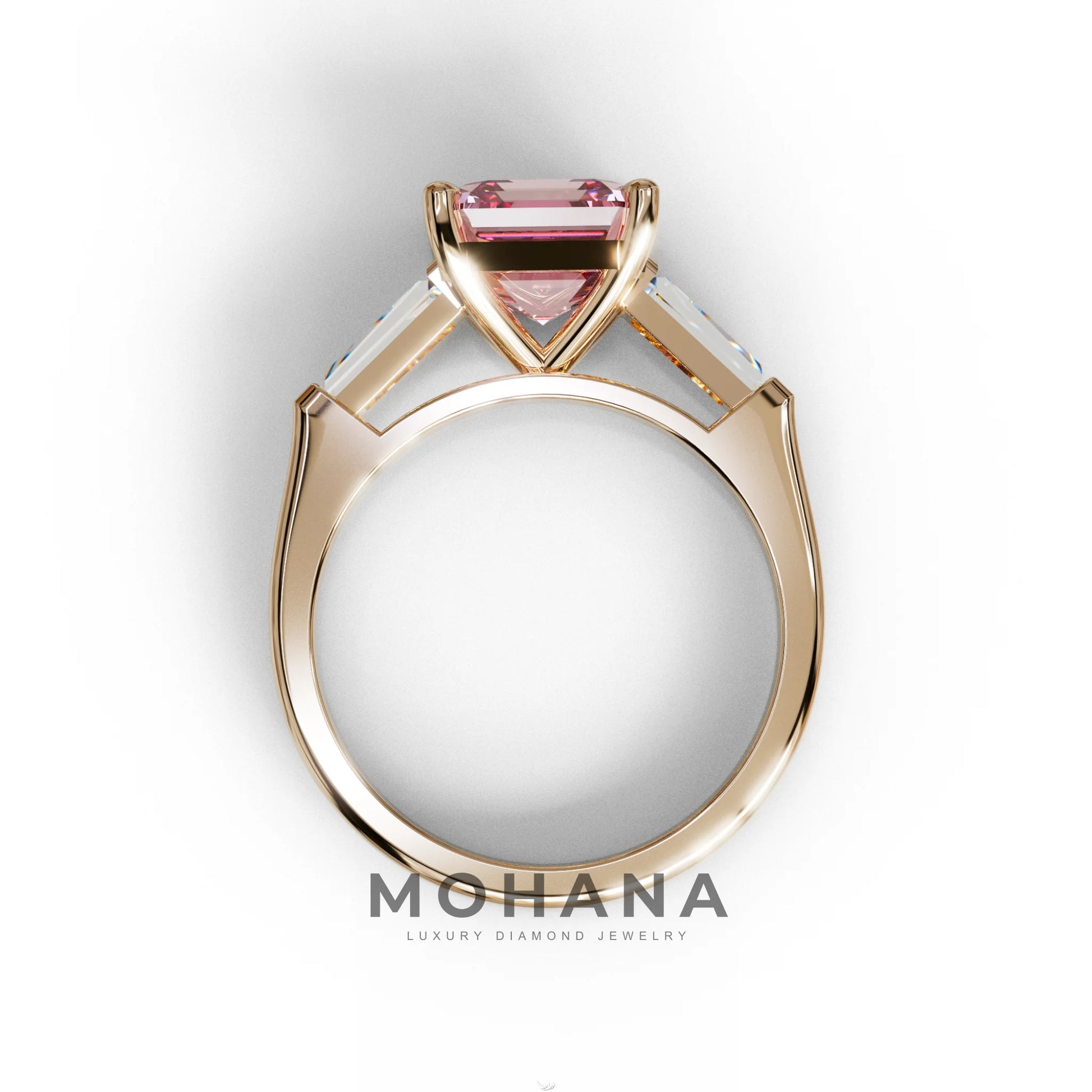 3 Carat Pink Asscher & Baguette Cut Multi Stone Lab Diamond Ring - Brillante