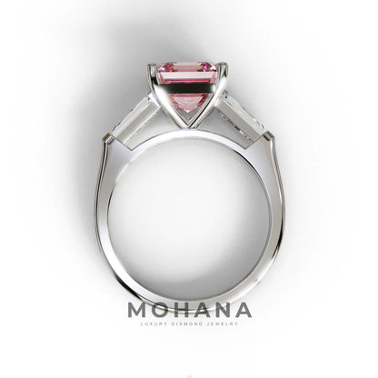 3 Carat Pink Asscher & Baguette Cut Multi Stone Lab Diamond Ring - Brillante