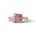 3 Carat Pink Asscher & Baguette Cut Multi Stone Lab Diamond Ring - Brillante - 10K Solid Gold / Rose Gold