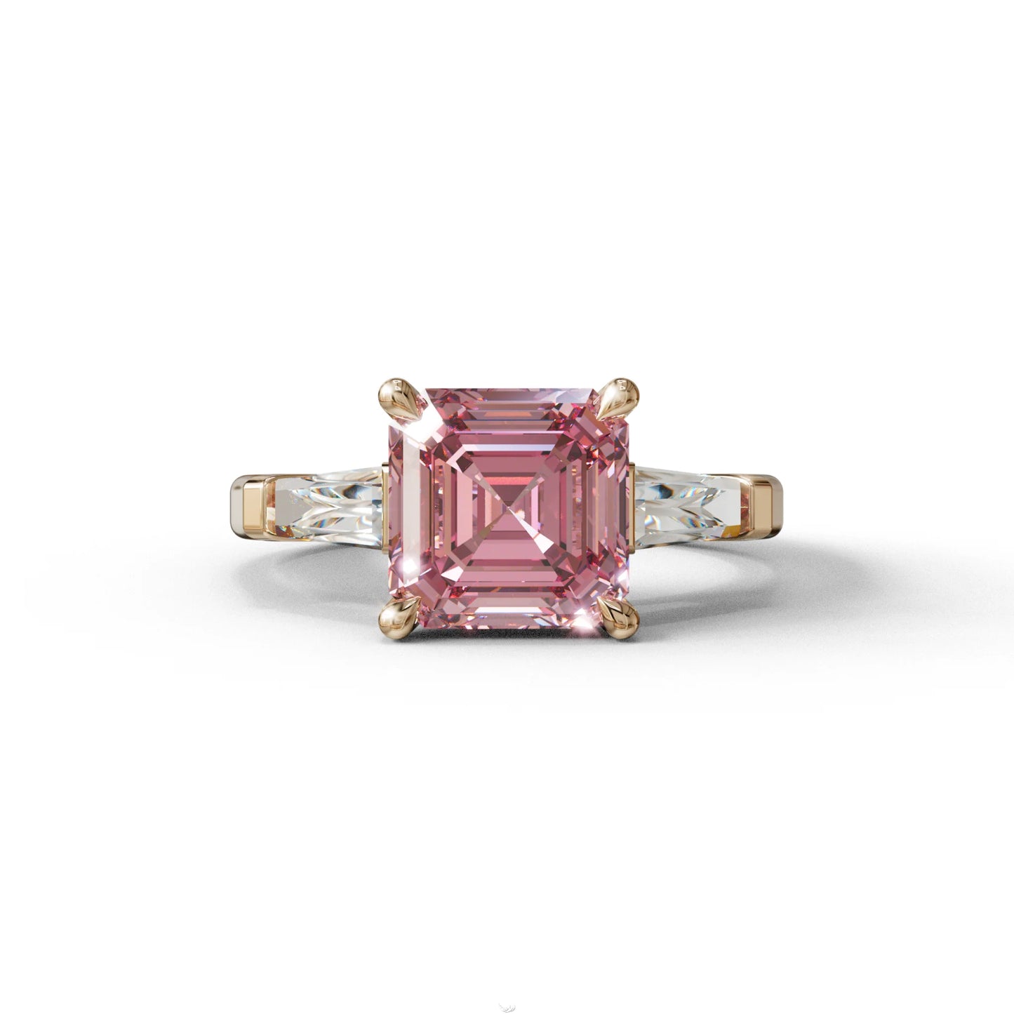 3 Carat Pink Asscher & Baguette Cut Multi Stone Lab Diamond Ring - Brillante - 10K Solid Gold / Rose Gold