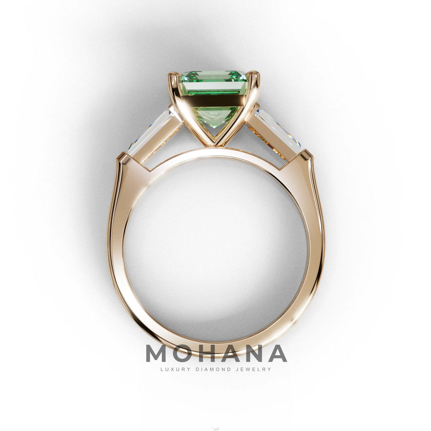 3 Carat Green Asscher & Baguette Cut Multi Stone Lab Diamond Ring - Brillante