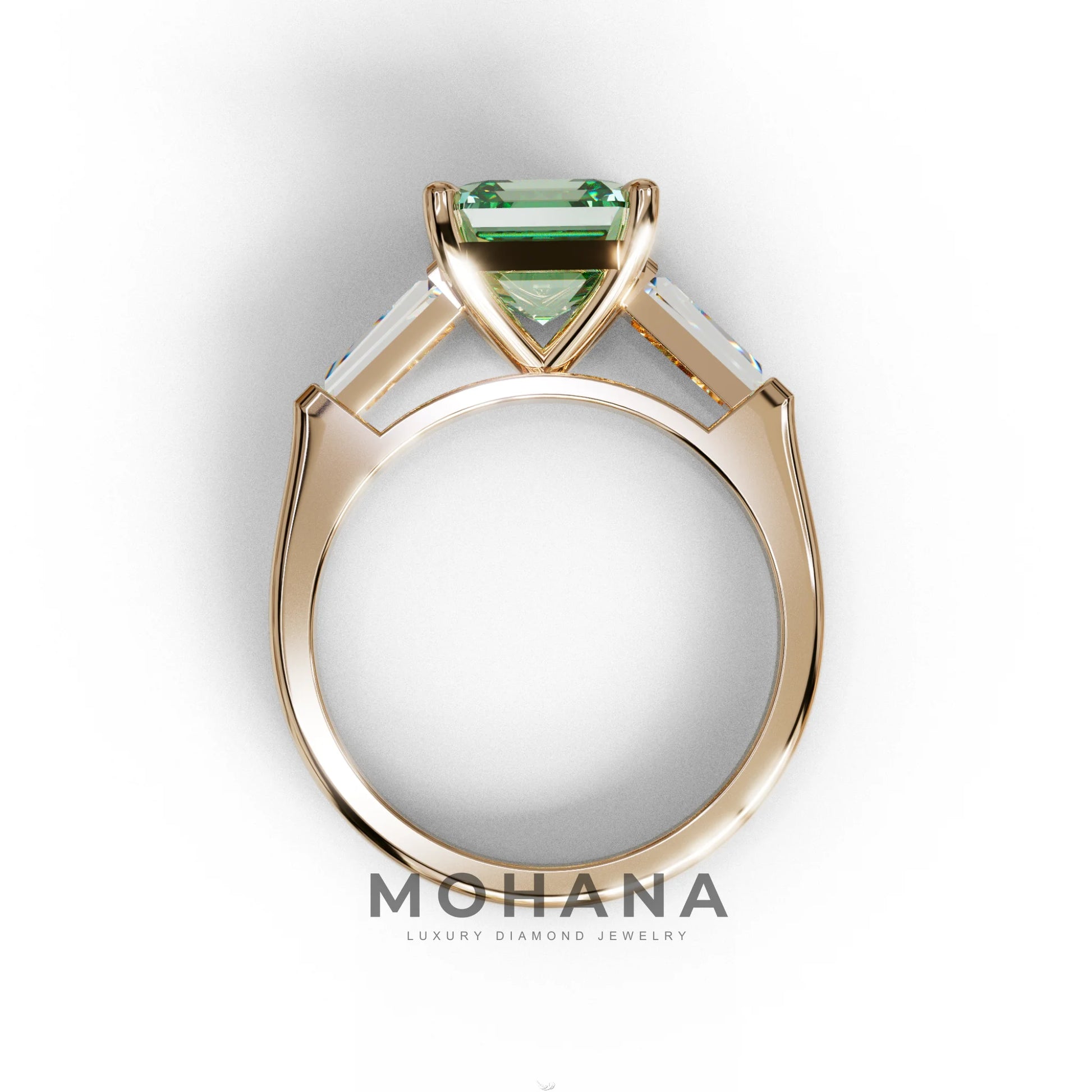 3 Carat Green Asscher & Baguette Cut Multi Stone Lab Diamond Ring - Brillante