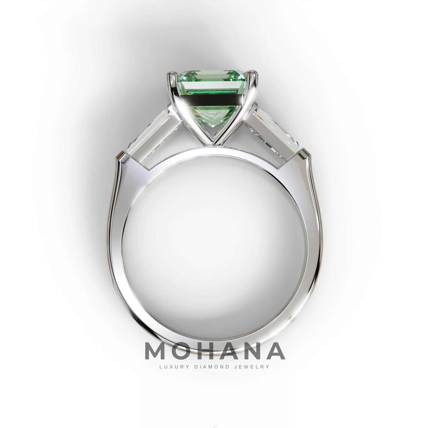 3 Carat Green Asscher & Baguette Cut Multi Stone Lab Diamond Ring - Brillante