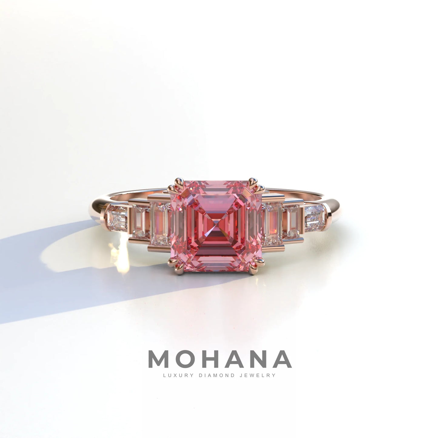 3 carat Asscher Cut Pink lab Diamond Engagement Ring - Vetra - 10K Solid Gold / Rose Gold