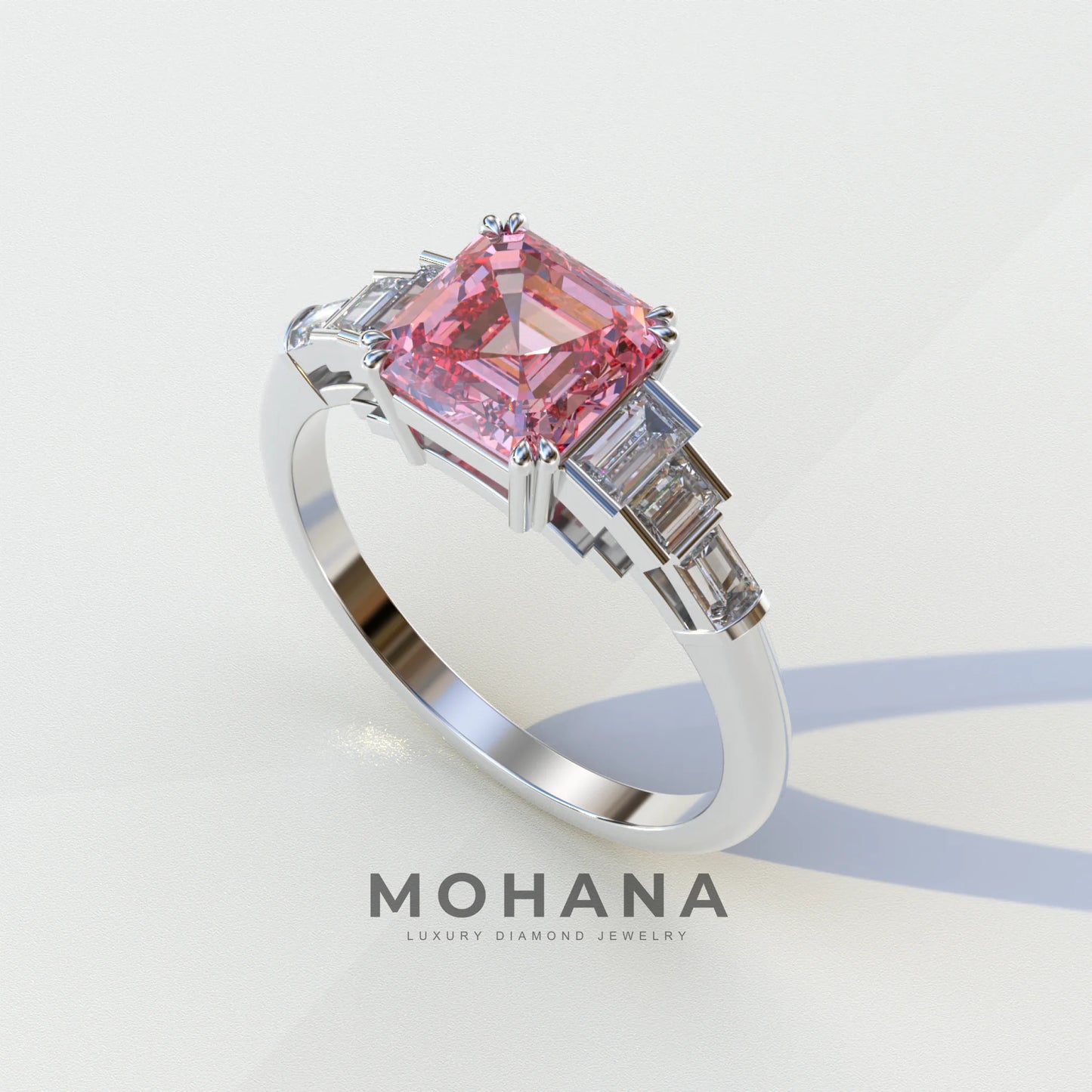 3 carat Asscher Cut Pink lab Diamond Engagement Ring - Vetra