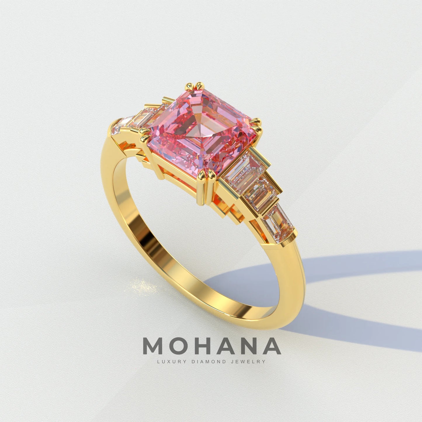 3 carat Asscher Cut Pink lab Diamond Engagement Ring - Vetra