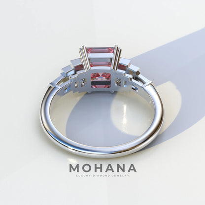 3 carat Asscher Cut Pink lab Diamond Engagement Ring - Vetra