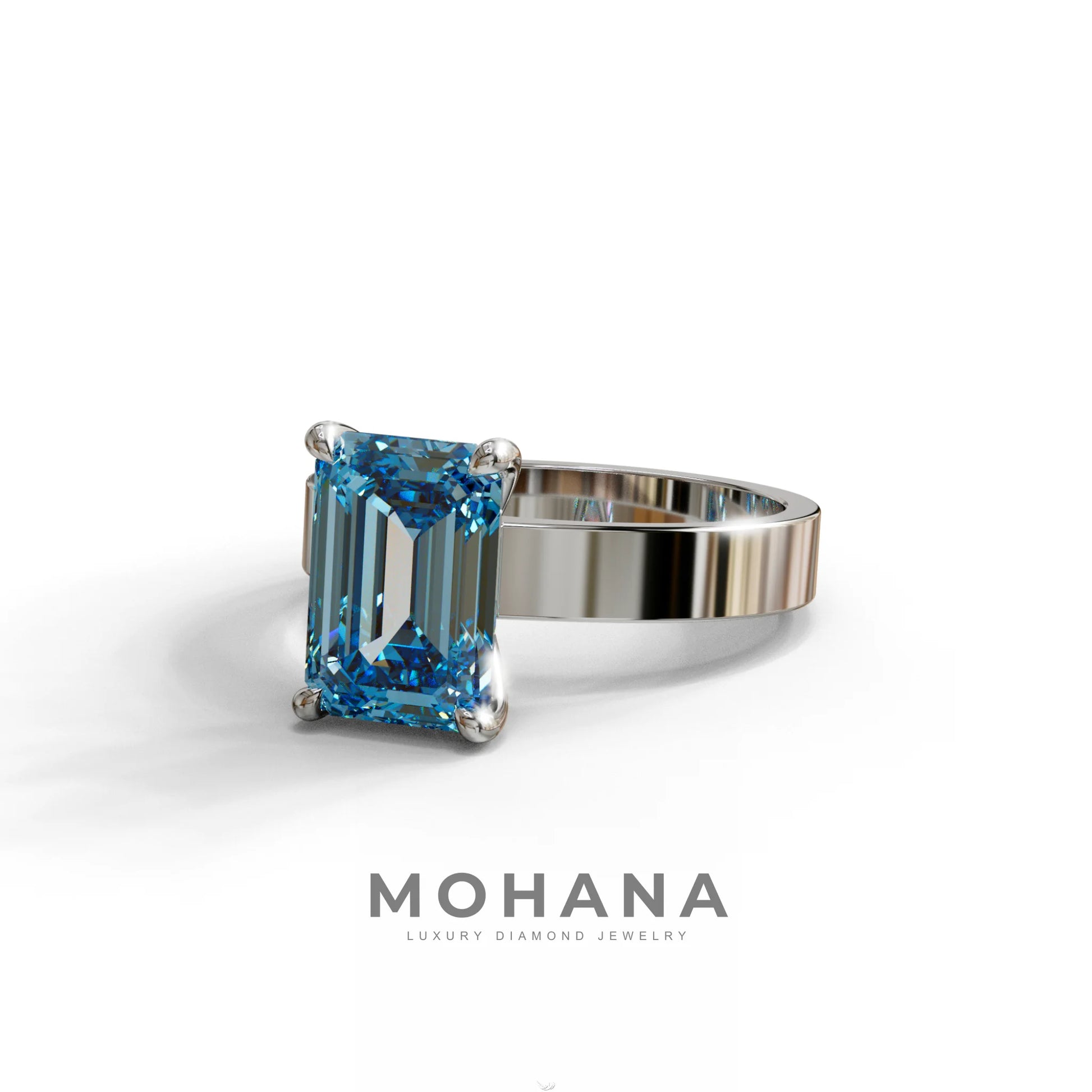 3 Carat Blue Emerald Lab Grown Diamond Solitaire Engagement Ring - Zulu