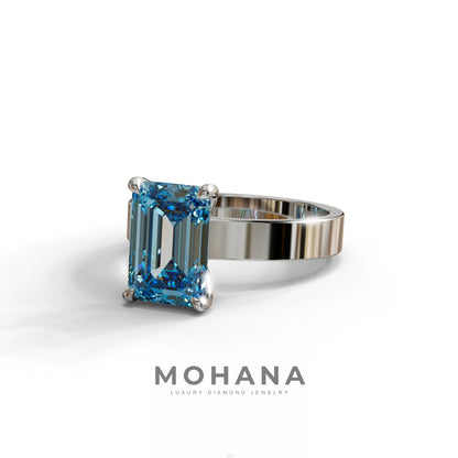 3 Carat Blue Emerald Lab Grown Diamond Solitaire Engagement Ring - Zulu