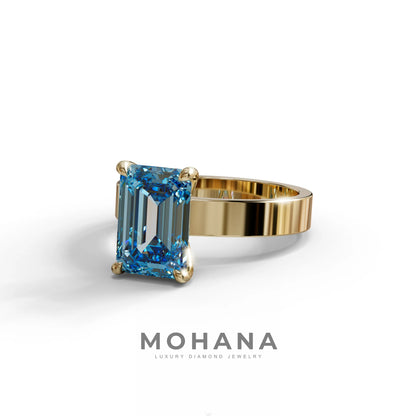 3 Carat Blue Emerald Lab Grown Diamond Solitaire Engagement Ring - Zulu