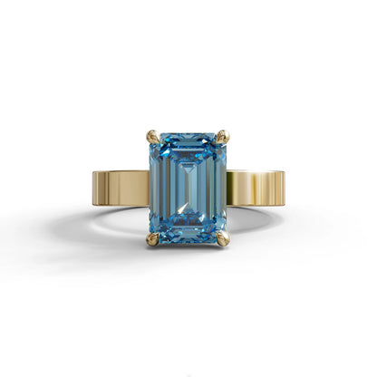 3 Carat Blue Emerald Lab Grown Diamond Solitaire Engagement Ring - Zulu - 10K Solid Gold / Yellow Gold