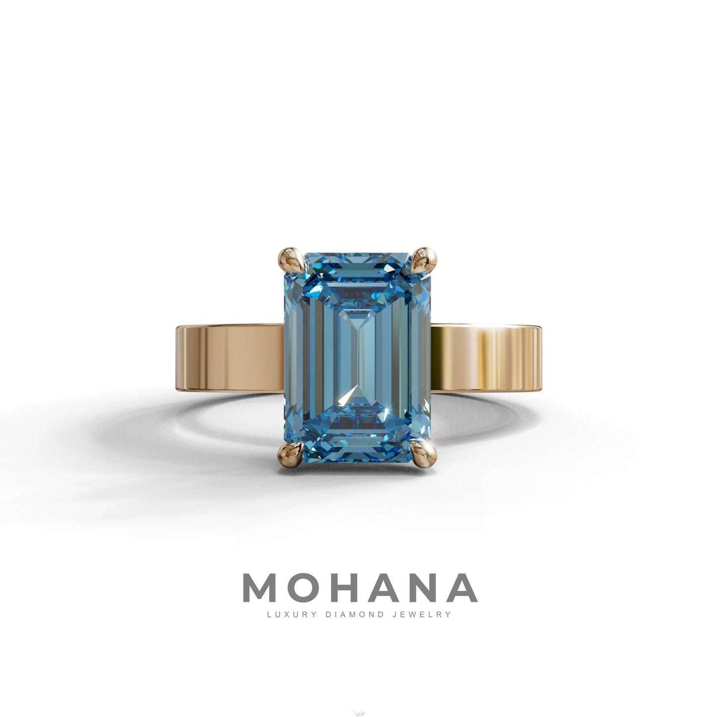 3 Carat Blue Emerald Lab Grown Diamond Solitaire Engagement Ring - Zulu - 10K Solid Gold / Rose Gold