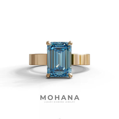 3 Carat Blue Emerald Lab Grown Diamond Solitaire Engagement Ring - Zulu - 10K Solid Gold / Rose Gold