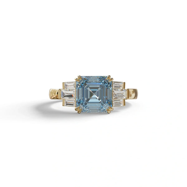 3 Carat Blue Lab Grown Diamond Engagement Ring – Asscher Cut Halo | Celestial