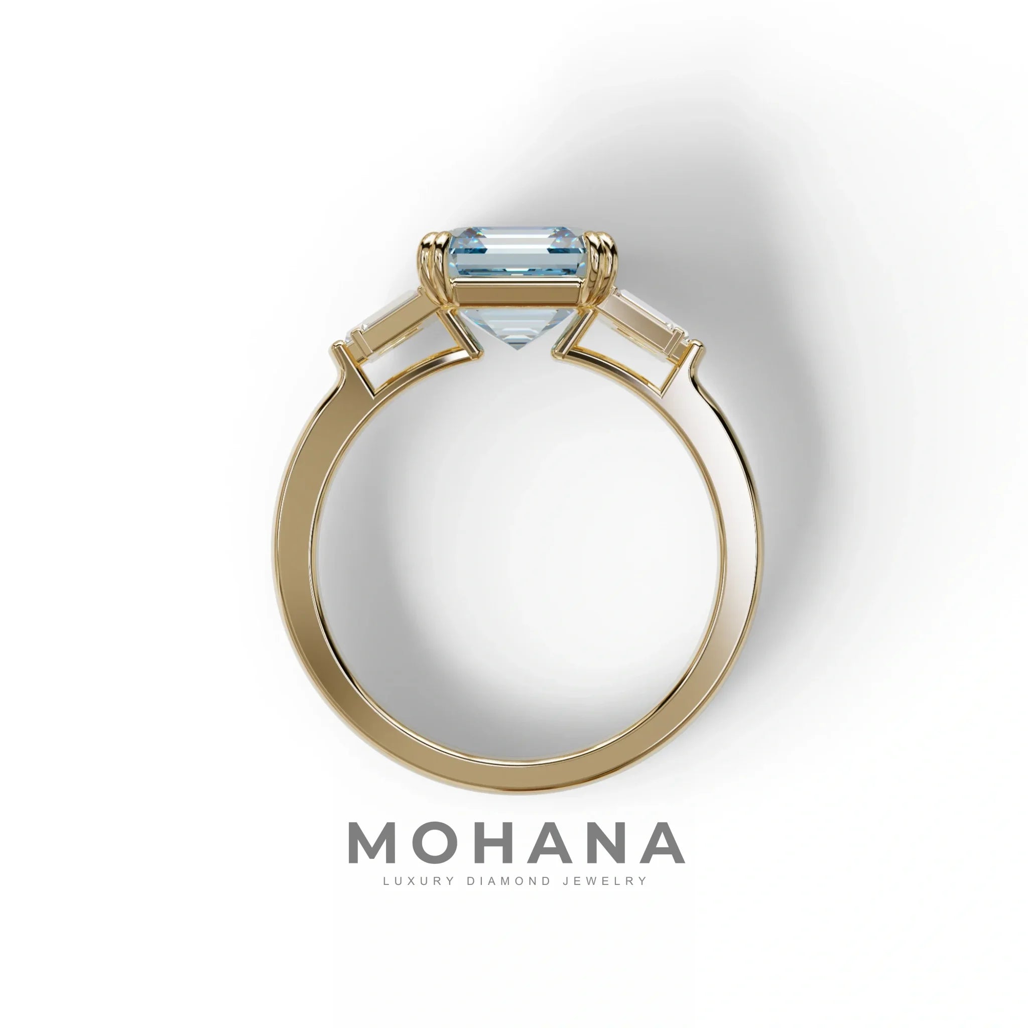 3 Ct Blue Asscher Cut Lab Diamond Double Claw Prong Setting Ring - Celestial
