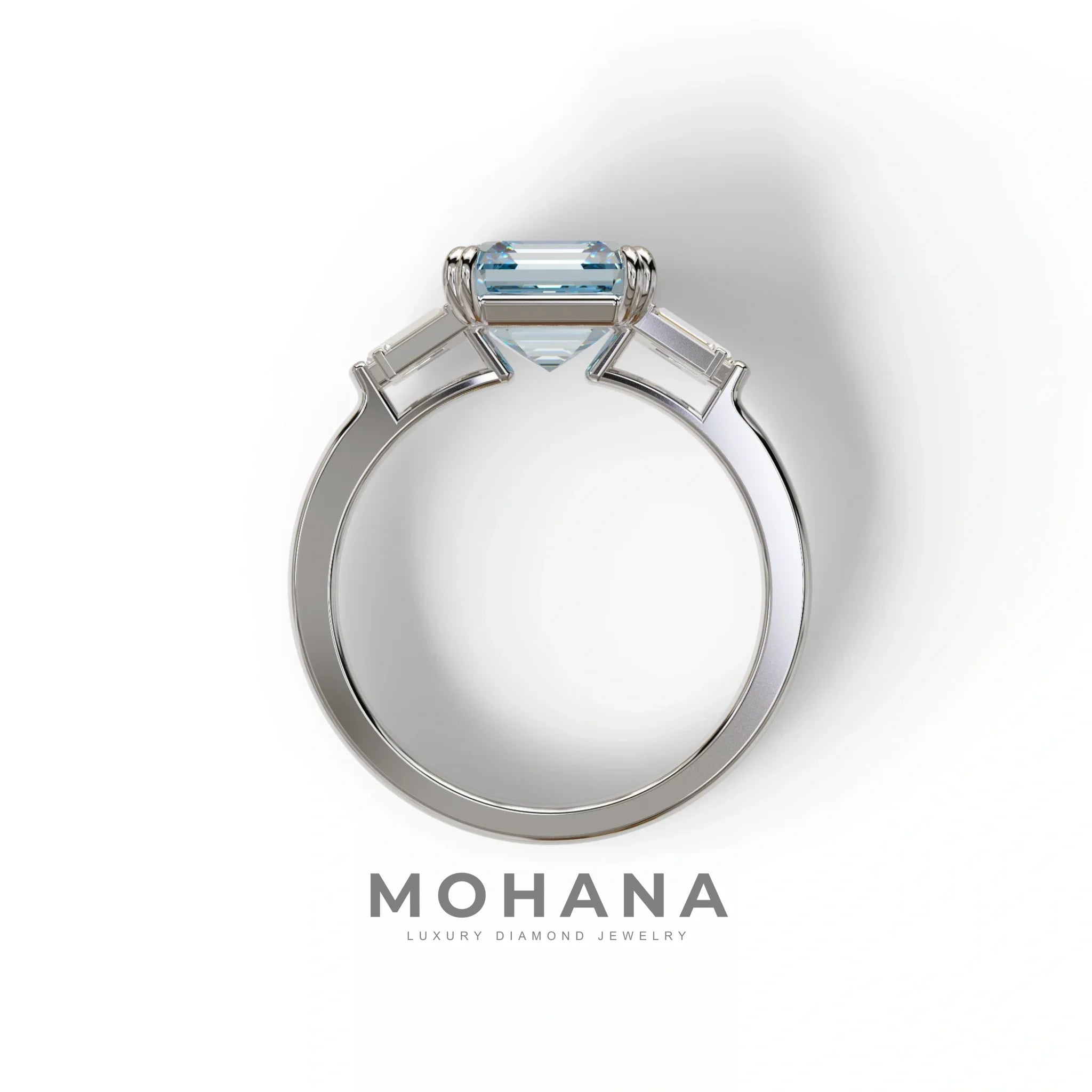 3 Ct Blue Asscher Cut Lab Diamond Double Claw Prong Setting Ring - Celestial
