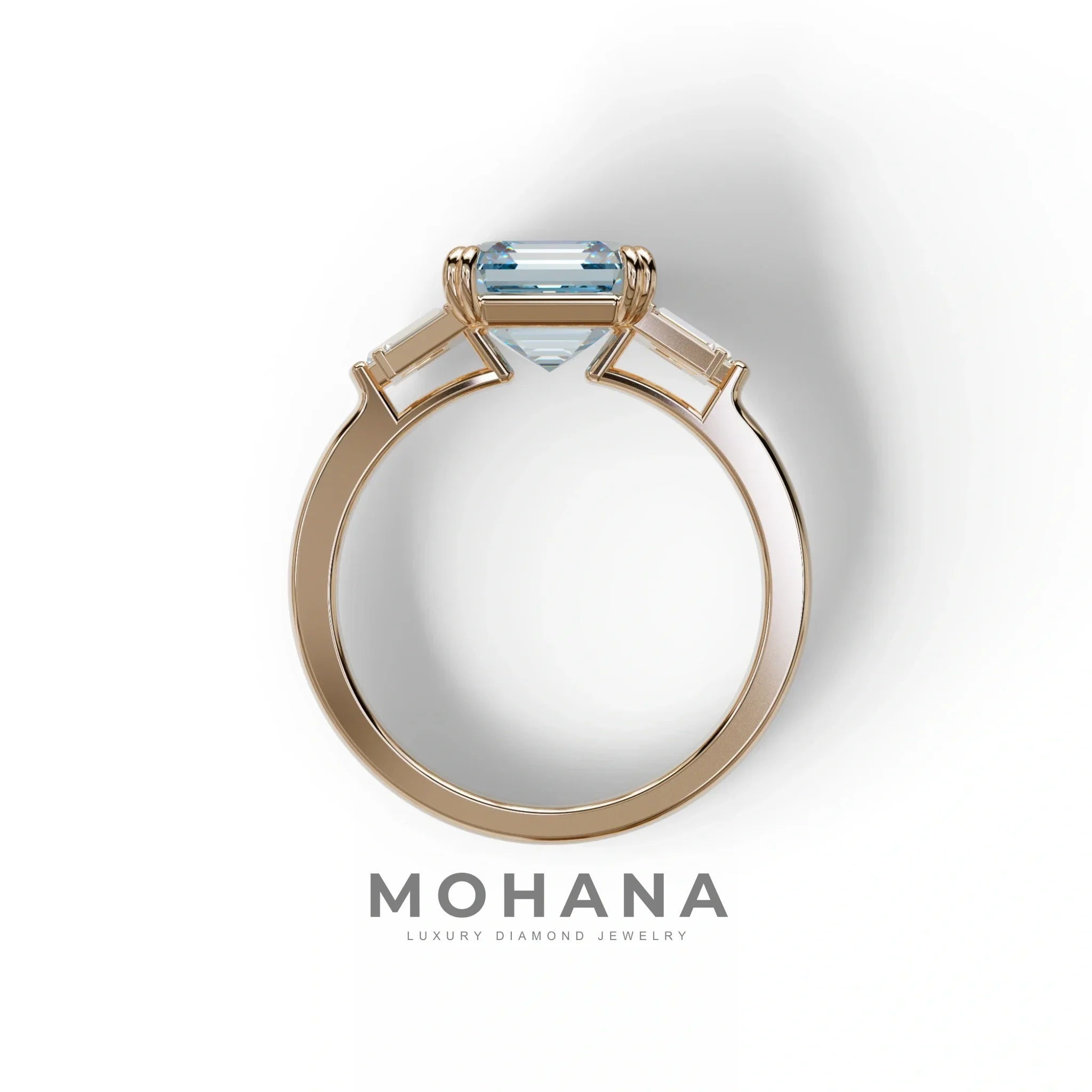 3 Ct Blue Asscher Cut Lab Diamond Double Claw Prong Setting Ring - Celestial
