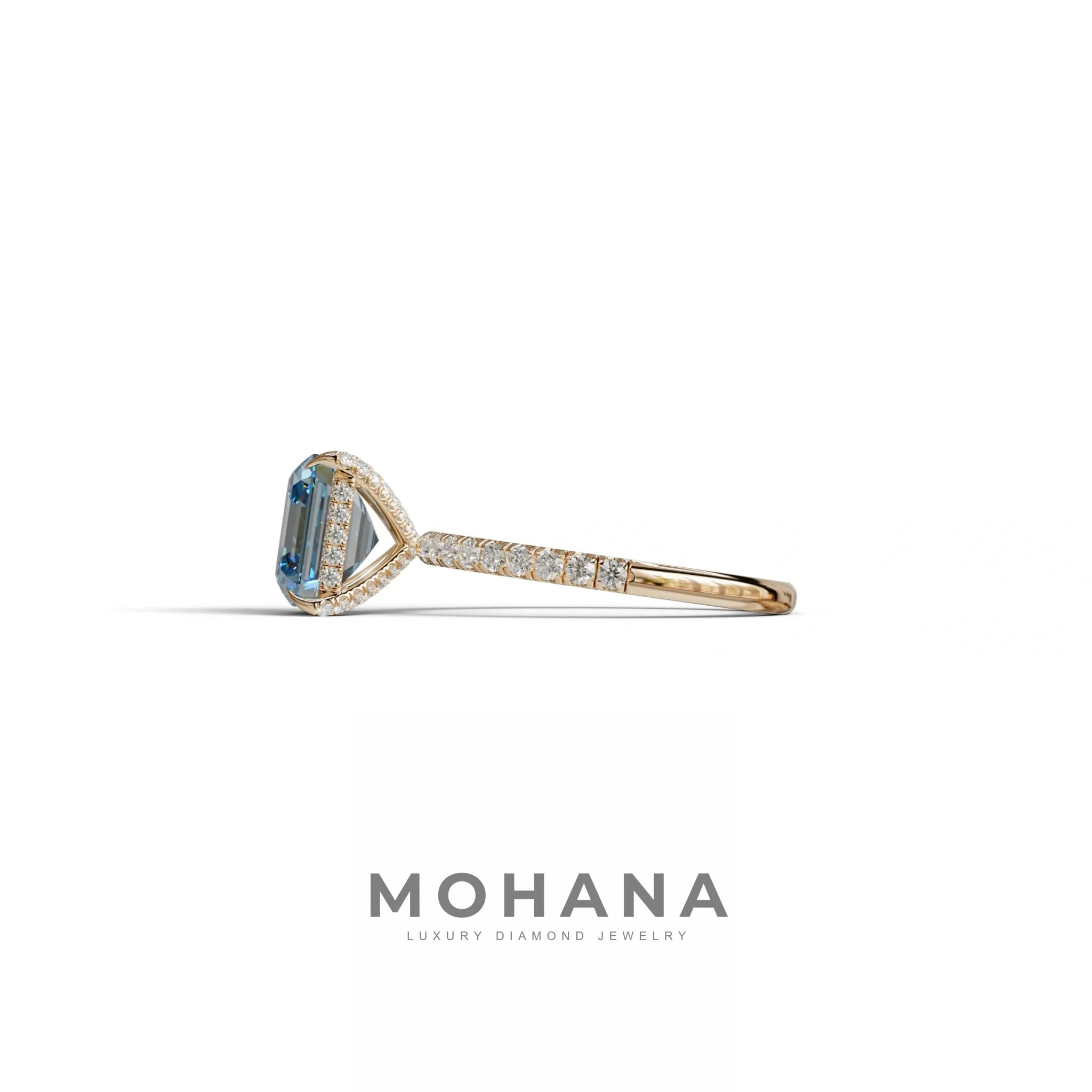 3 Carat Blue Asscher Cut Hidden Halo & Pave Lab Grown Diamond Ring