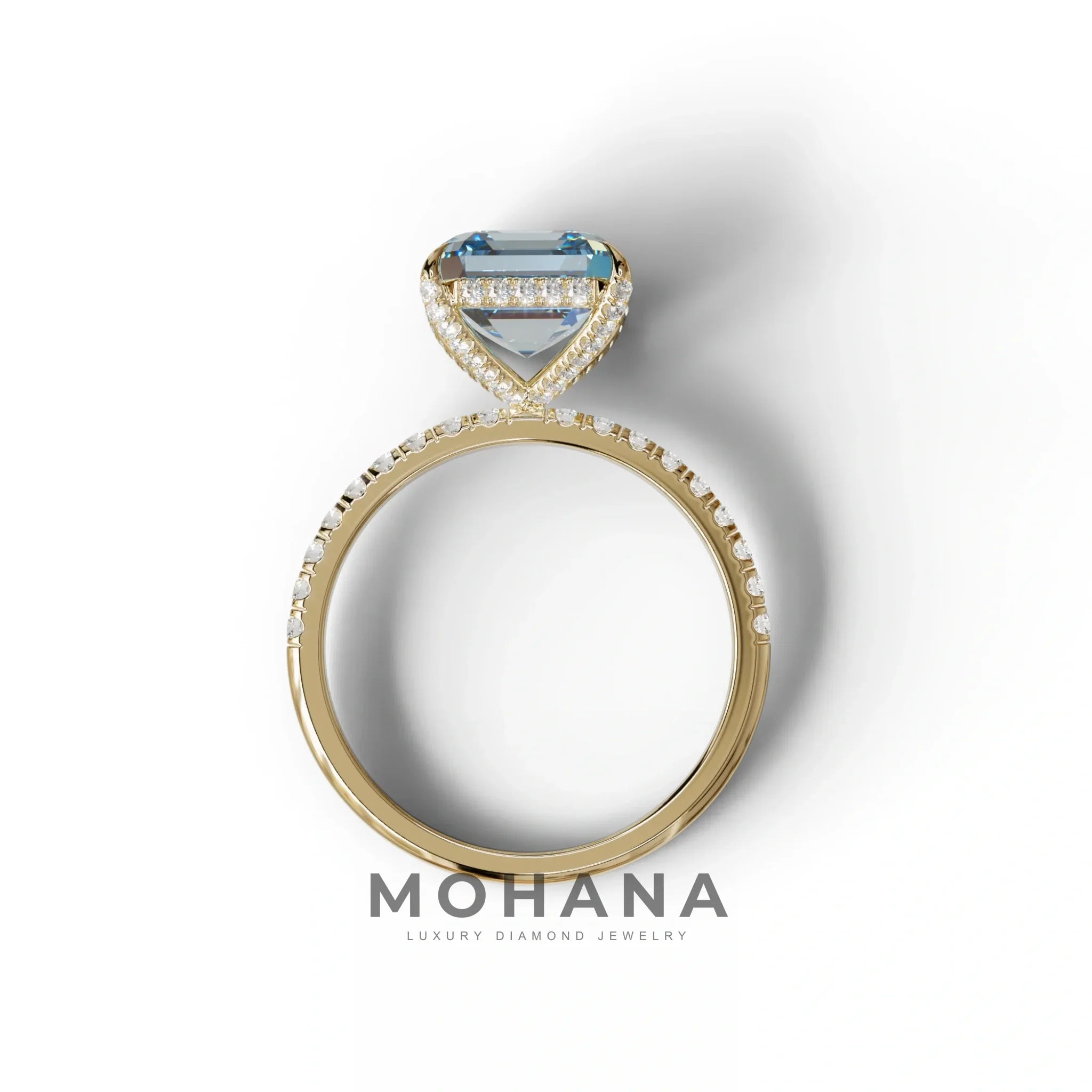 3 Carat Blue Asscher Cut Hidden Halo & Pave Lab Grown Diamond Ring
