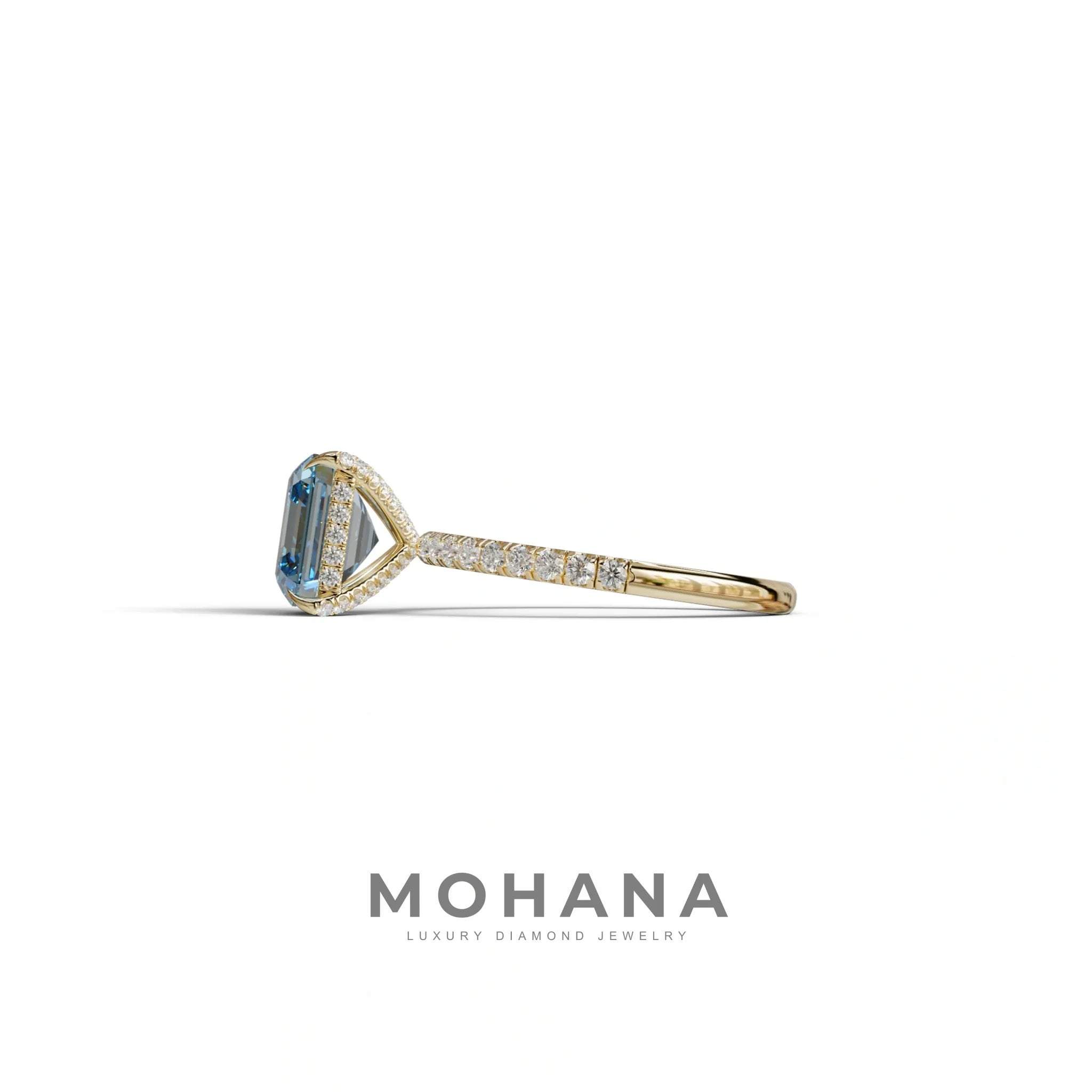 3 Carat Blue Asscher Cut Hidden Halo & Pave Lab Grown Diamond Ring