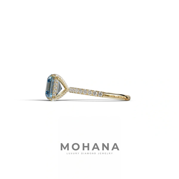 3 Carat Blue Lab Grown Diamond Engagement Ring – Asscher Cut Hidden Halo alternate view