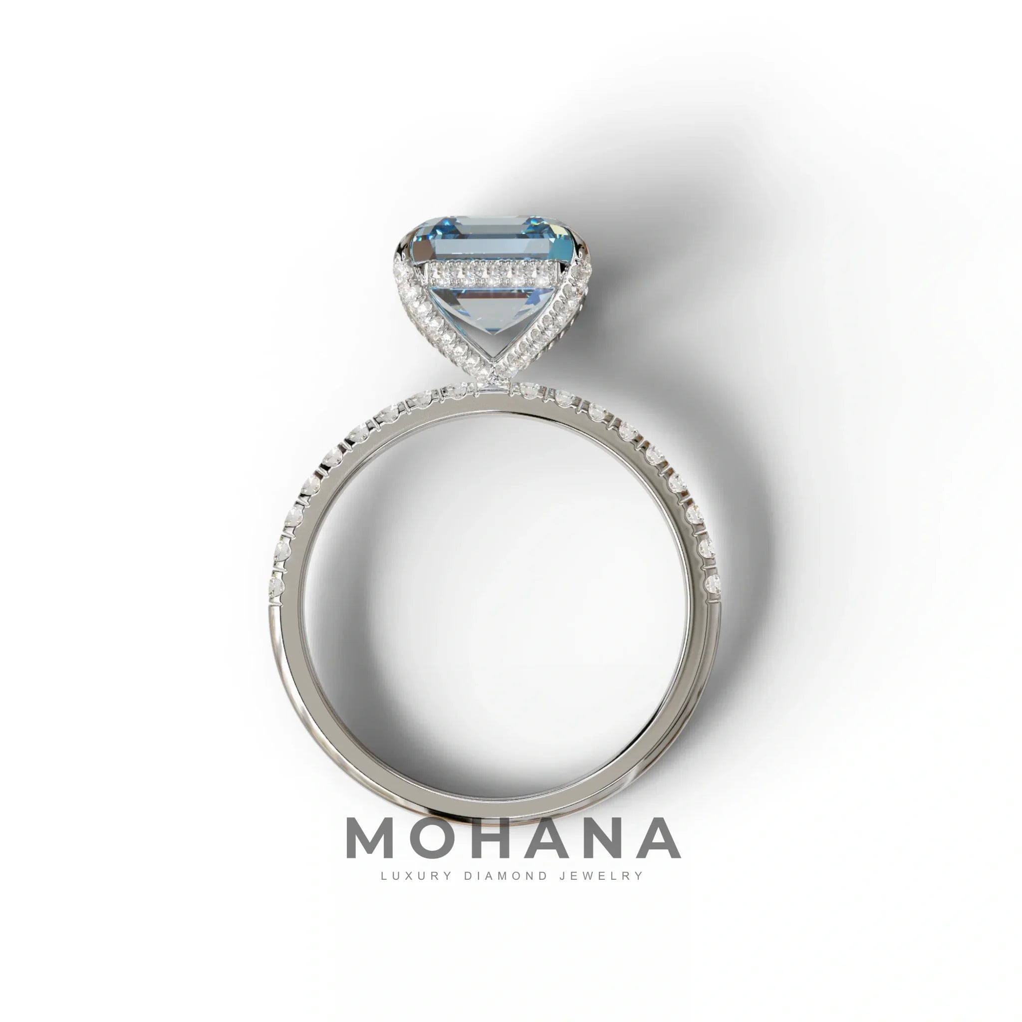 3 Carat Blue Asscher Cut Hidden Halo & Pave Lab Grown Diamond Ring
