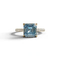 3 Carat Blue Asscher Cut Hidden Halo & Pave Lab Grown Diamond Ring - 10K Solid Gold / Yellow Gold
