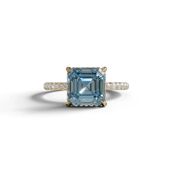 3 Carat Blue Lab Grown Diamond Engagement Ring – Asscher Cut Hidden Halo