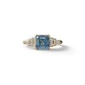 3 Carat Fancy Vivid Blue Asscher Three Stone Lab grown Diamond Ring - Vetra - 10K Solid Gold / Yellow Gold