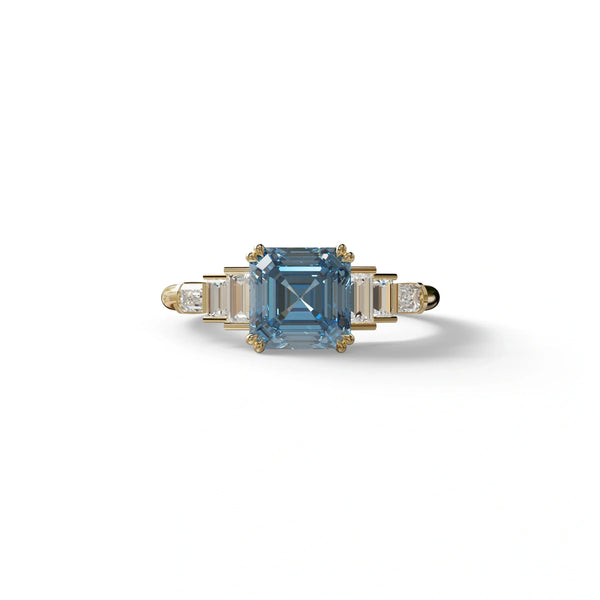 3 Carat Blue Lab Grown Diamond Engagement Ring – Asscher Cut Three Stone | Vetra