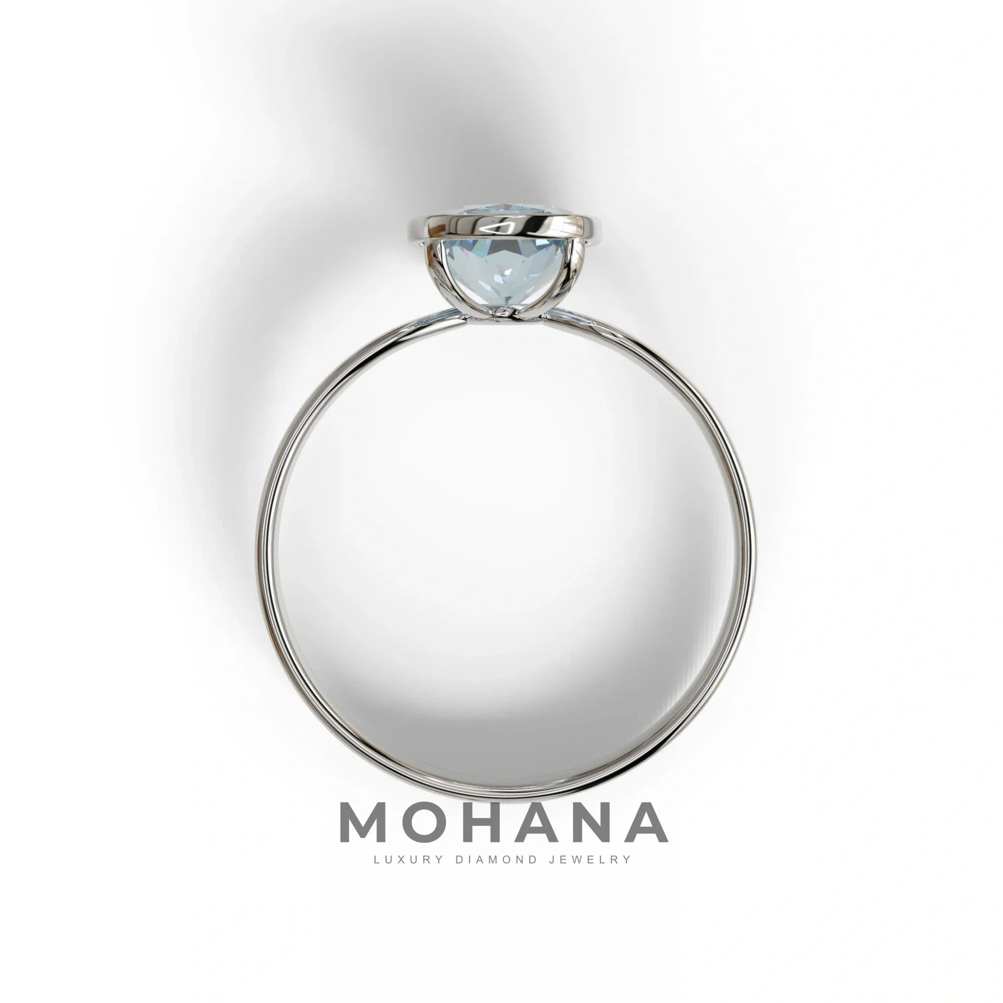 3 Carat Blue Elongated Cushion Cut Bezel Set Engagement Ring - Astrae