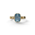 3 Carat Blue Elongated Cushion Cut Bezel Set Engagement Ring - Astrae - 10K Solid Gold / Yellow Gold