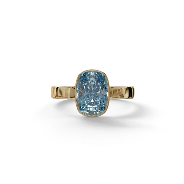 3 Carat Blue Lab Grown Diamond Engagement Ring – Cushion Cut Bezel | Astrae