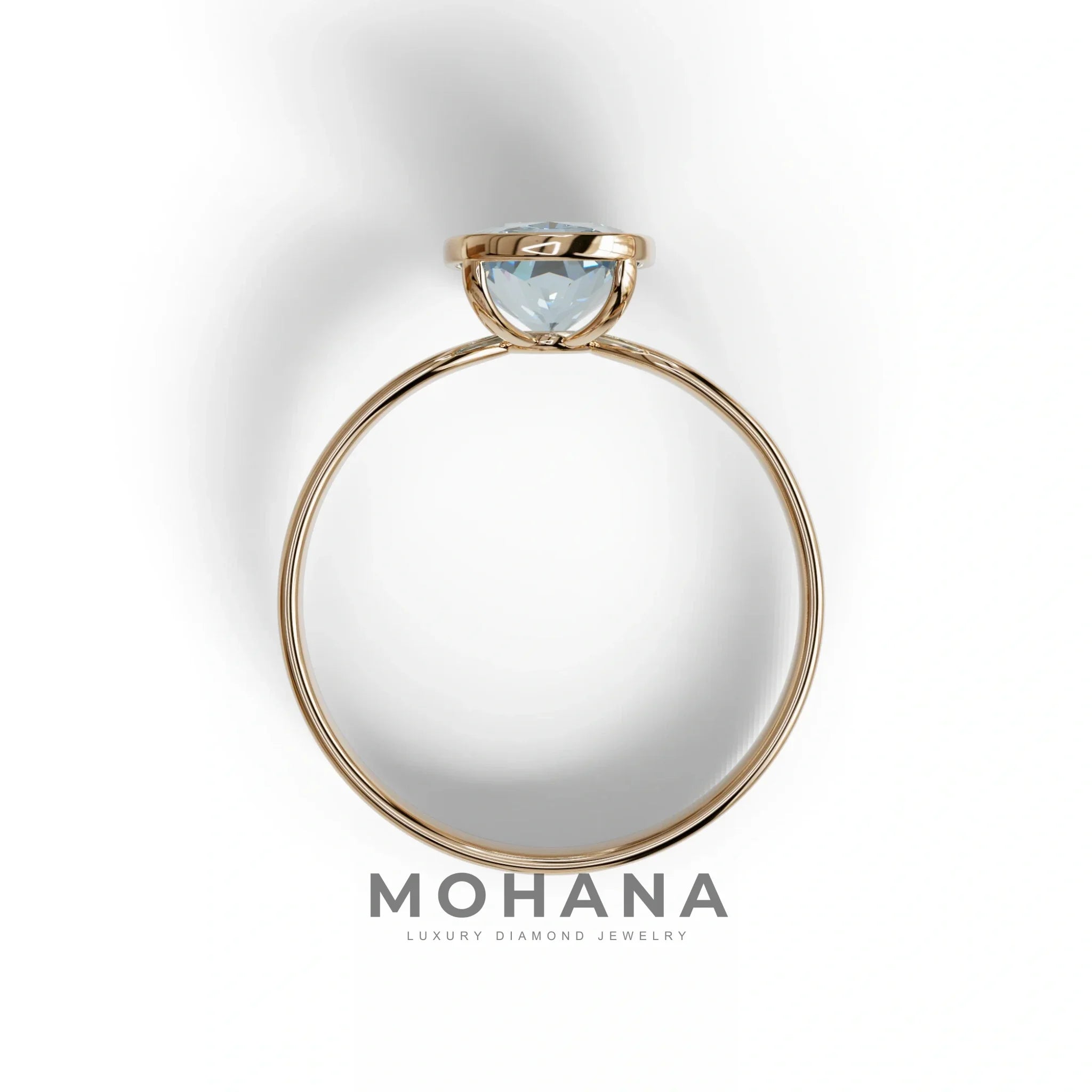 3 Carat Blue Elongated Cushion Cut Bezel Set Engagement Ring - Astrae