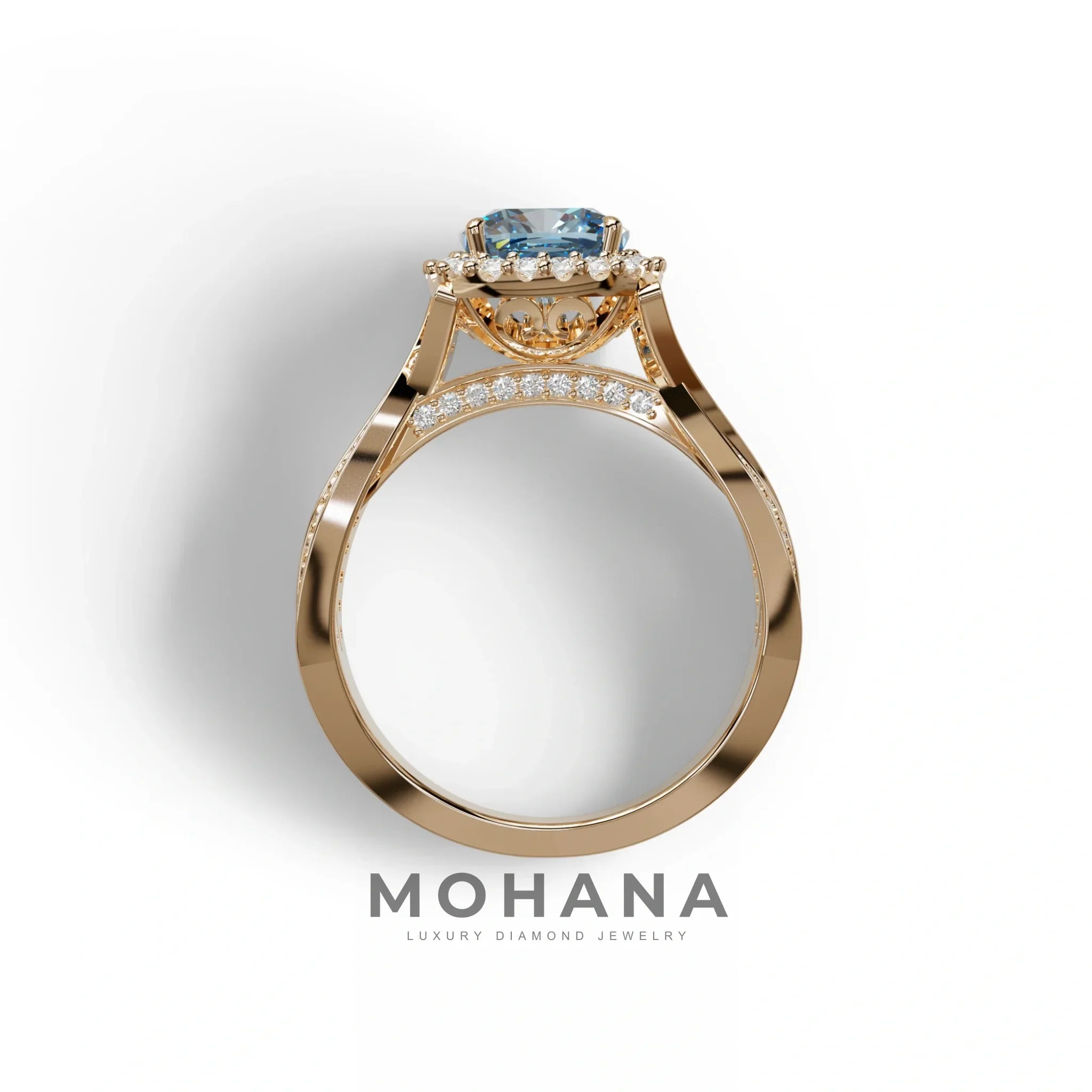 3 Carat Blue Cushion Cut Lab Grown Halo Diamond Engagement Ring - Odessa