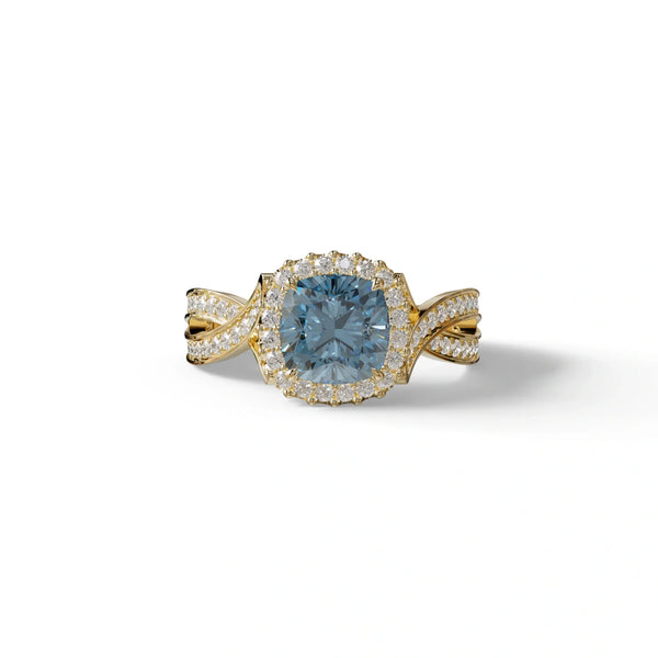 3 Carat Blue Lab Grown Diamond Engagement Ring – Cushion Cut Halo | Odessa