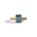 3 Carat Fancy Vivid Blue Emerald cut bezel Setting Ring - Zelora - 10K Solid Gold / Yellow Gold